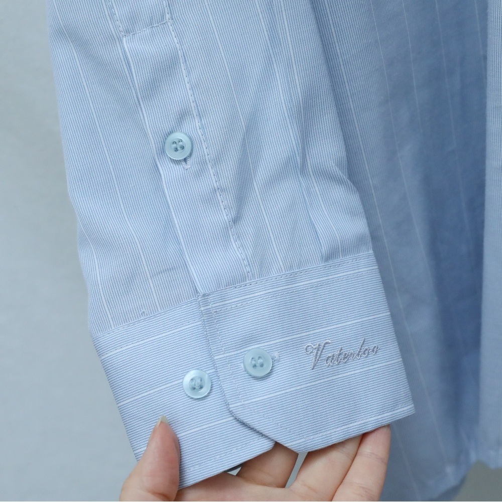 Vaterloo men's striped shirt 18/ 45 business office blue career formal XXL - Picture 5 of 9